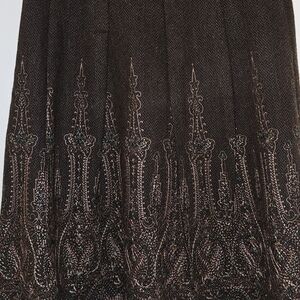 LOFT Dark Brown Embroidered A-Line Skirt
